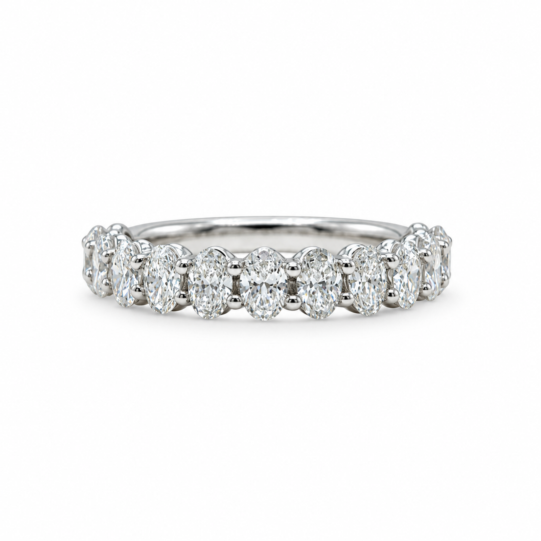 14k White Gold Shared Prong 1.30ctw Oval Diamond Wedding Band