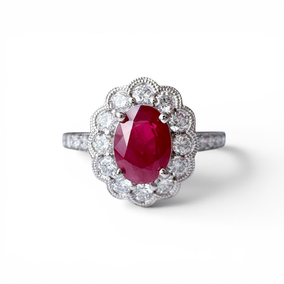 18k White Gold Synthetic Ruby Halo Ring