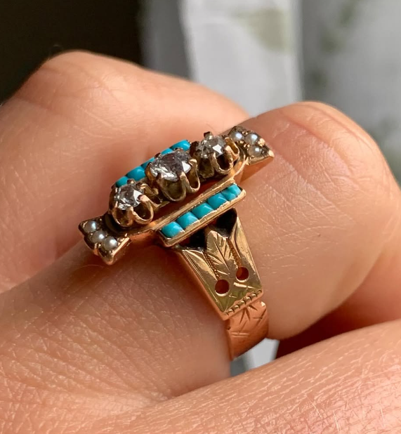 14k Rose Gold Antique Turquoise Ring