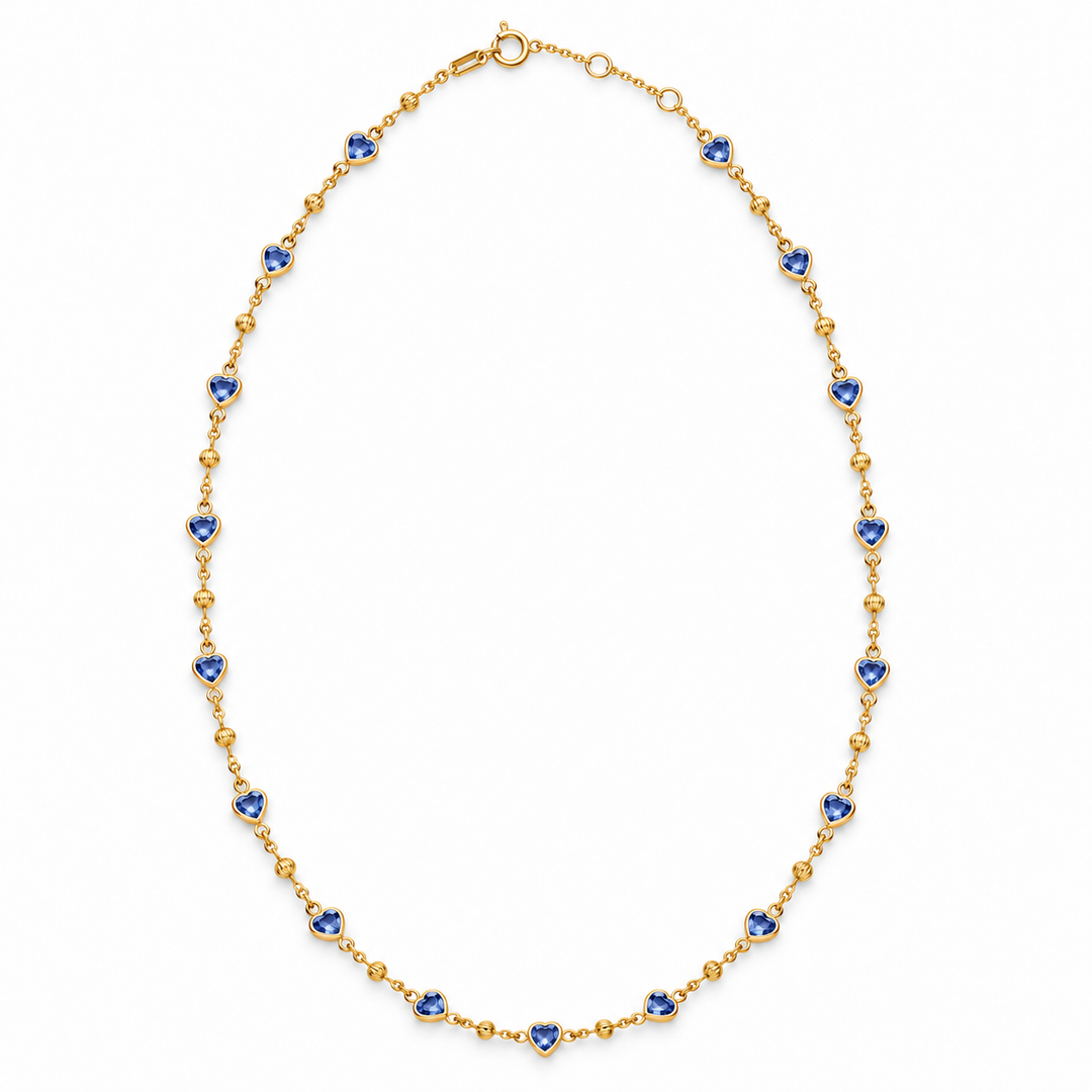 14k Yellow Blue Stone Bead Necklace