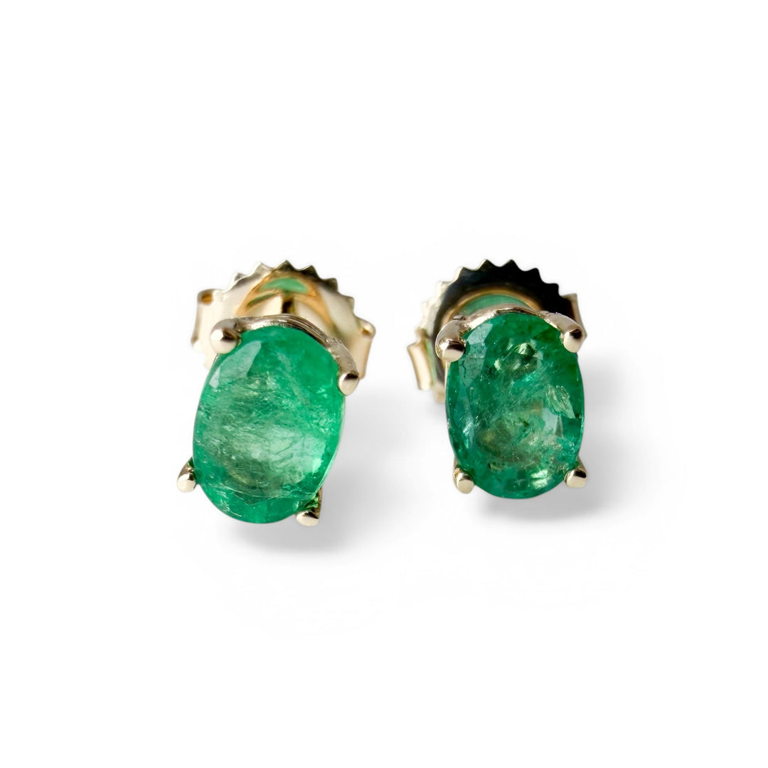 14k Oval Emerald Stud Earrings