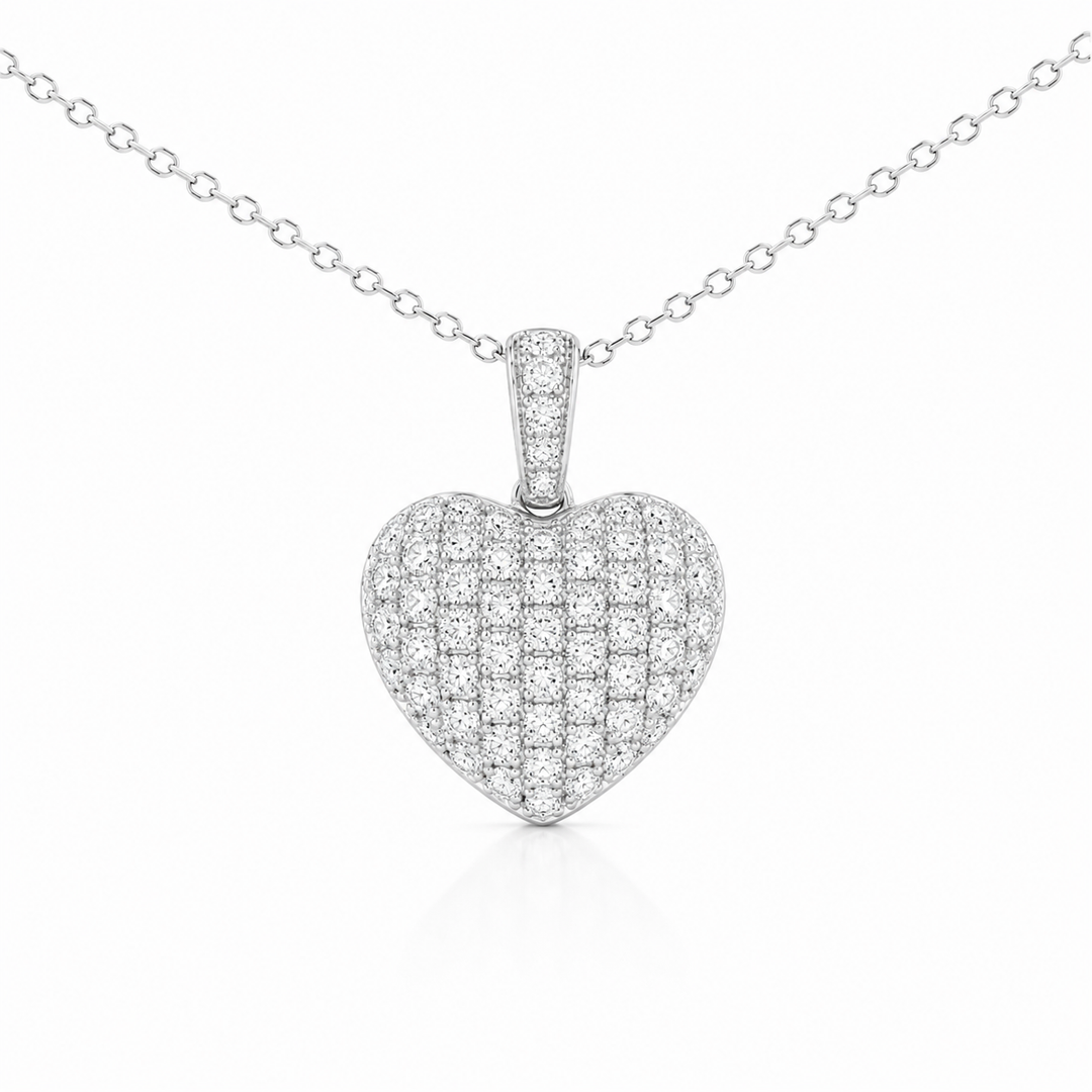 14k White Heart Diamond Pendant