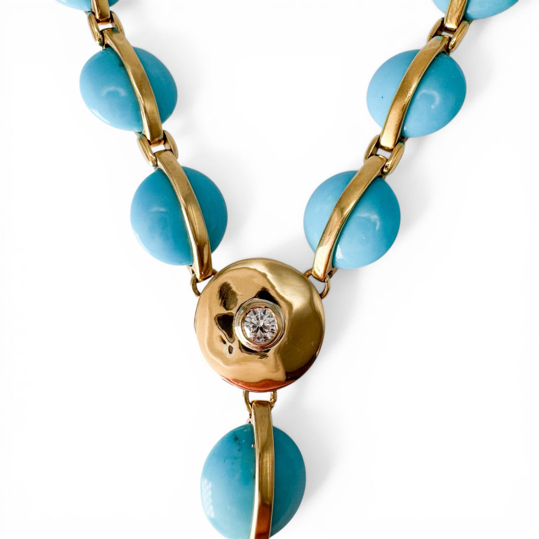 18k Yellow Gold Estate Turquoise Designer Necklace