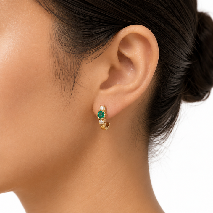 14k Yellow Emerald Estate Huggies