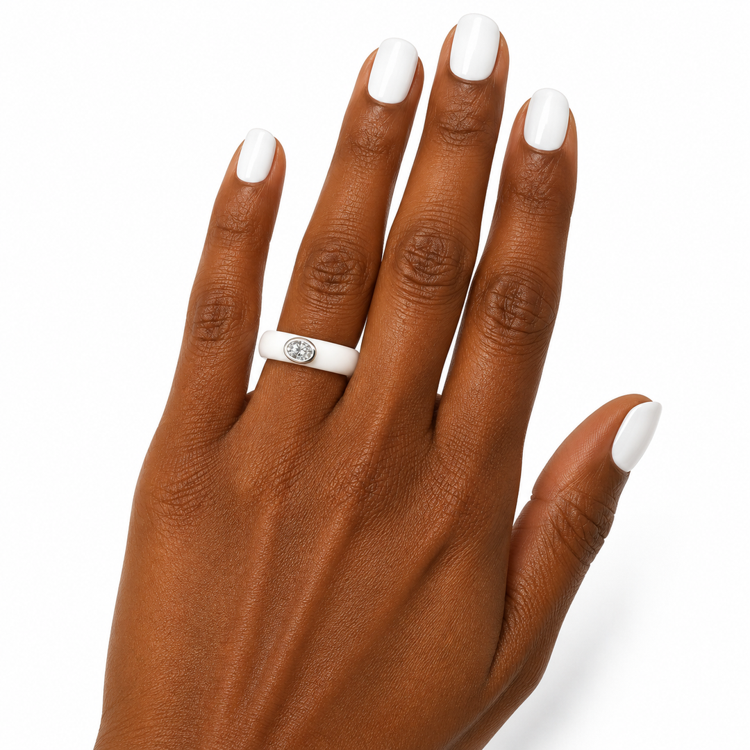 14k White Oval Cut Lab Diamond Silicone Ring