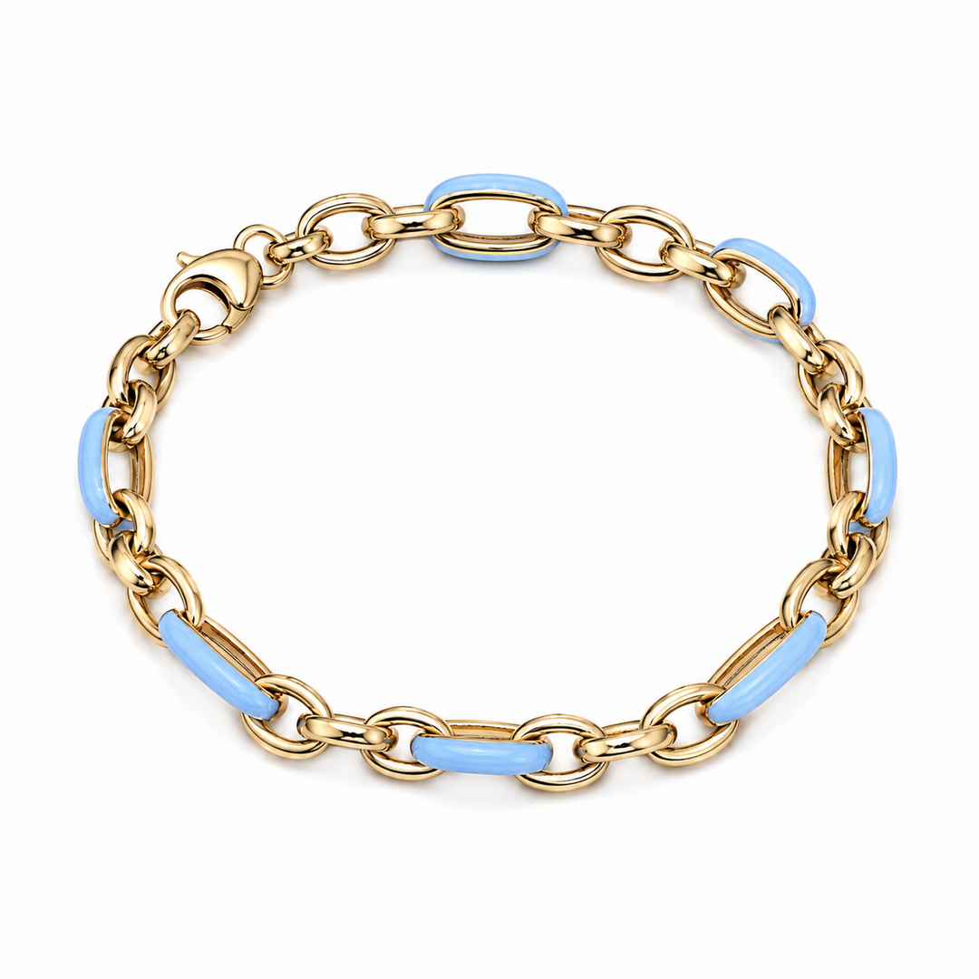 14k Yellow Gold blue Enamel Link Bracelet