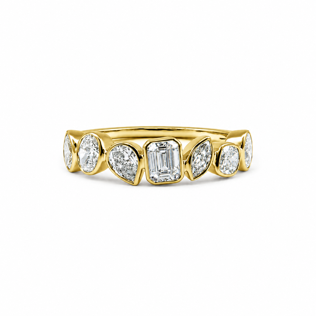 14k Yellow Gold Bezel Lab Grown Various Shape Diamond Band