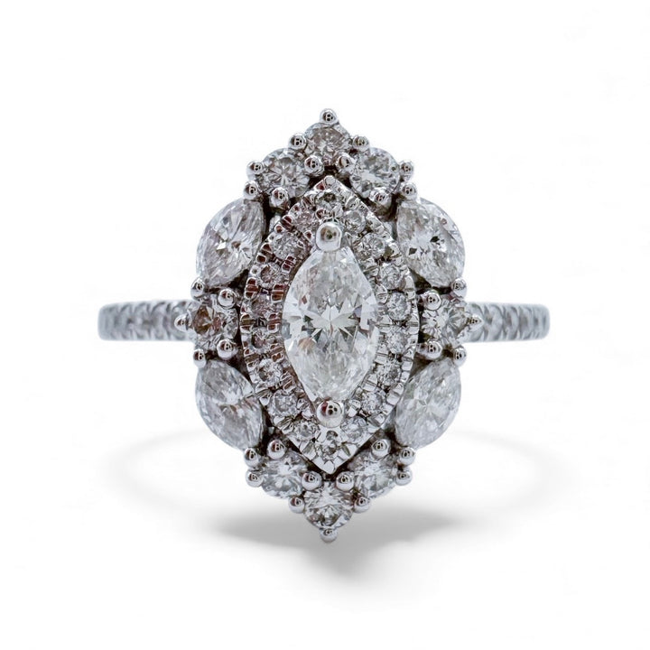 14k White Gold Cluster Diamond Estate Ring