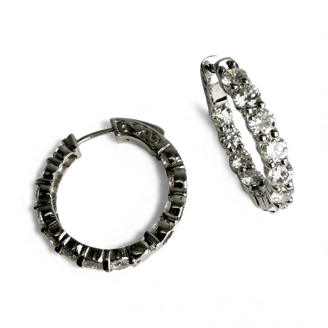 14k White Gold Medium Hoop Diamond Earrings 3.41 cttw