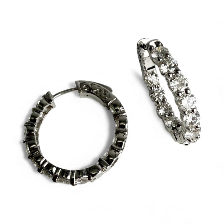 14k White Gold Medium Hoop Diamond Earrings 3.41 cttw