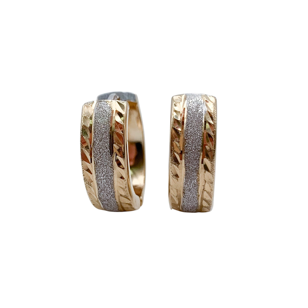 14k Two Tone Medium Hoop Earrings