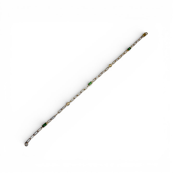 14k Yellow Gold Paper Clip Colored Stone Bracelet