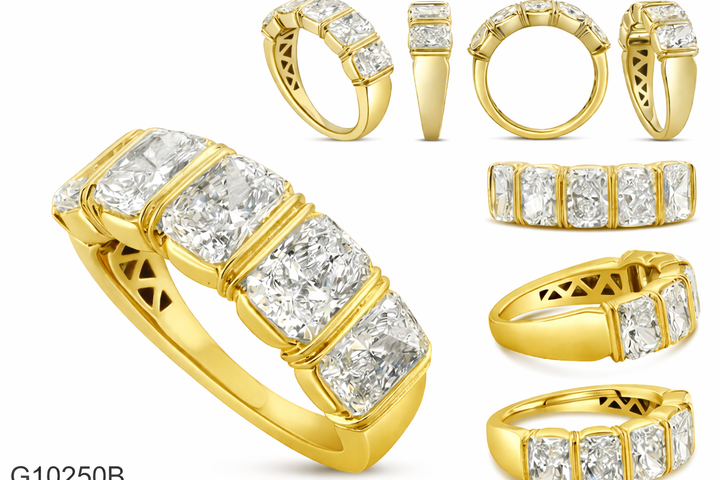 14k Yellow Gold 5 Stone 3.41ctw Radiant Diamond Wedding Band