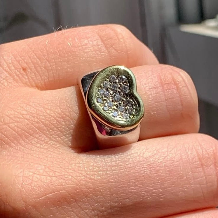 18k Two Tone Estate Heart Ring