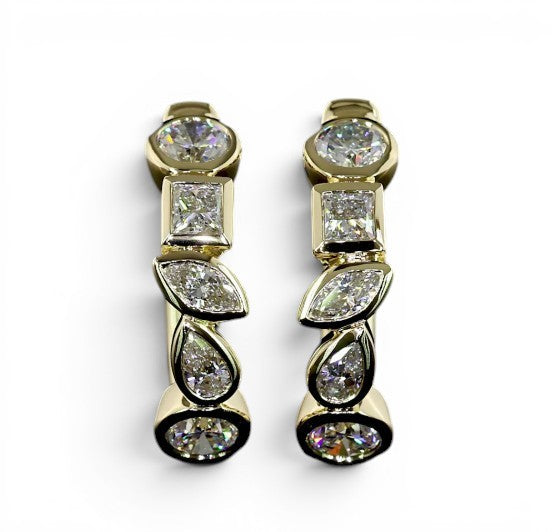 14k Yellow Bezel set Lab Grown Diamond Hoops