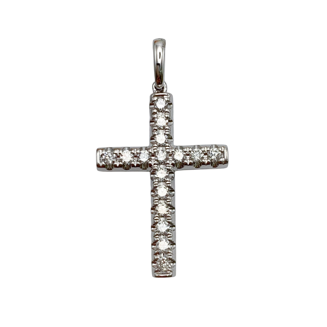 14k White Gold Cross Diamond Pendants