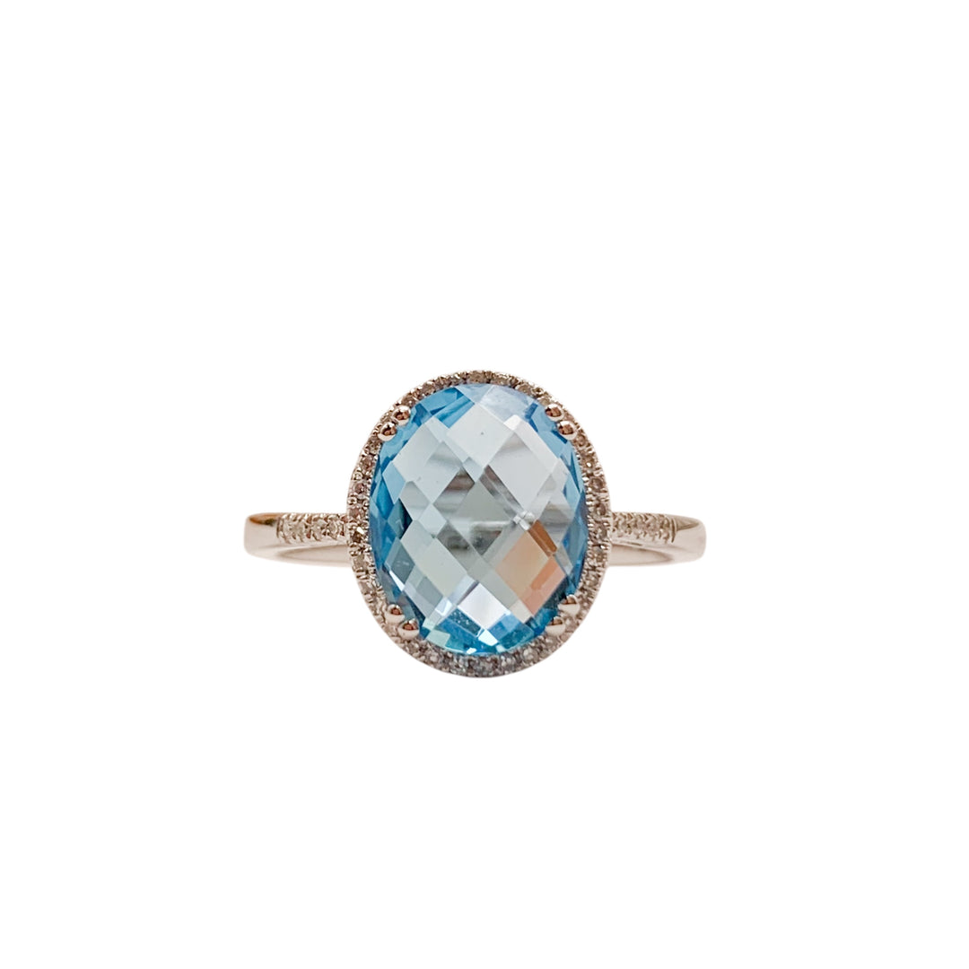 14k White Gold Blue Topaz Gemstone Ring
