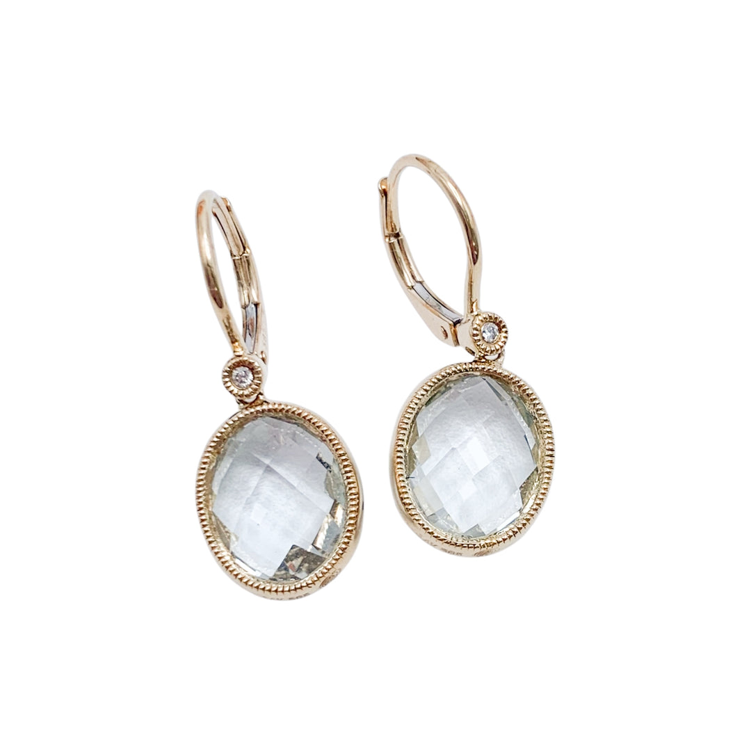 14k Lever Back Green Amethysts Earrings