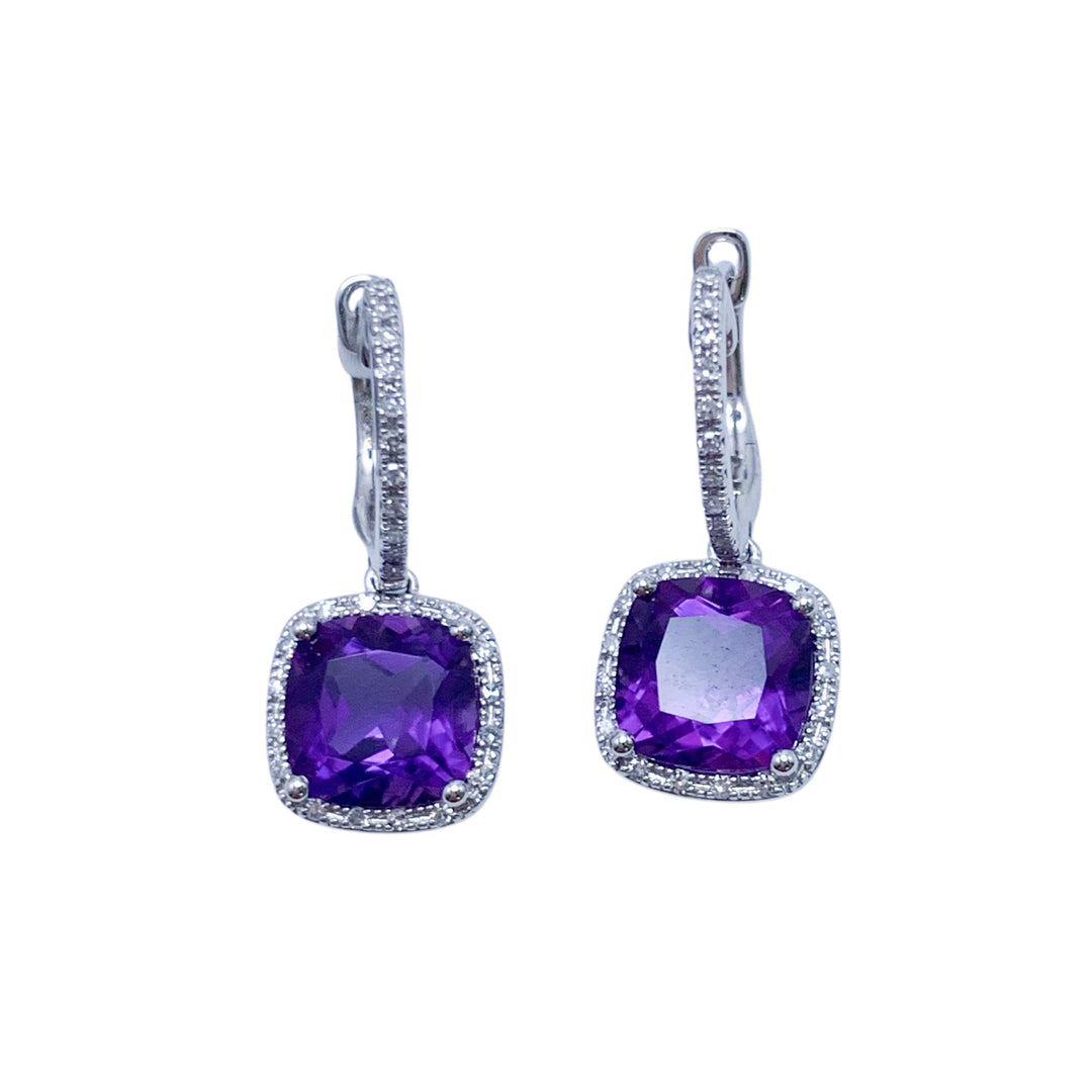 14k Huggies Amethysts Earrings
