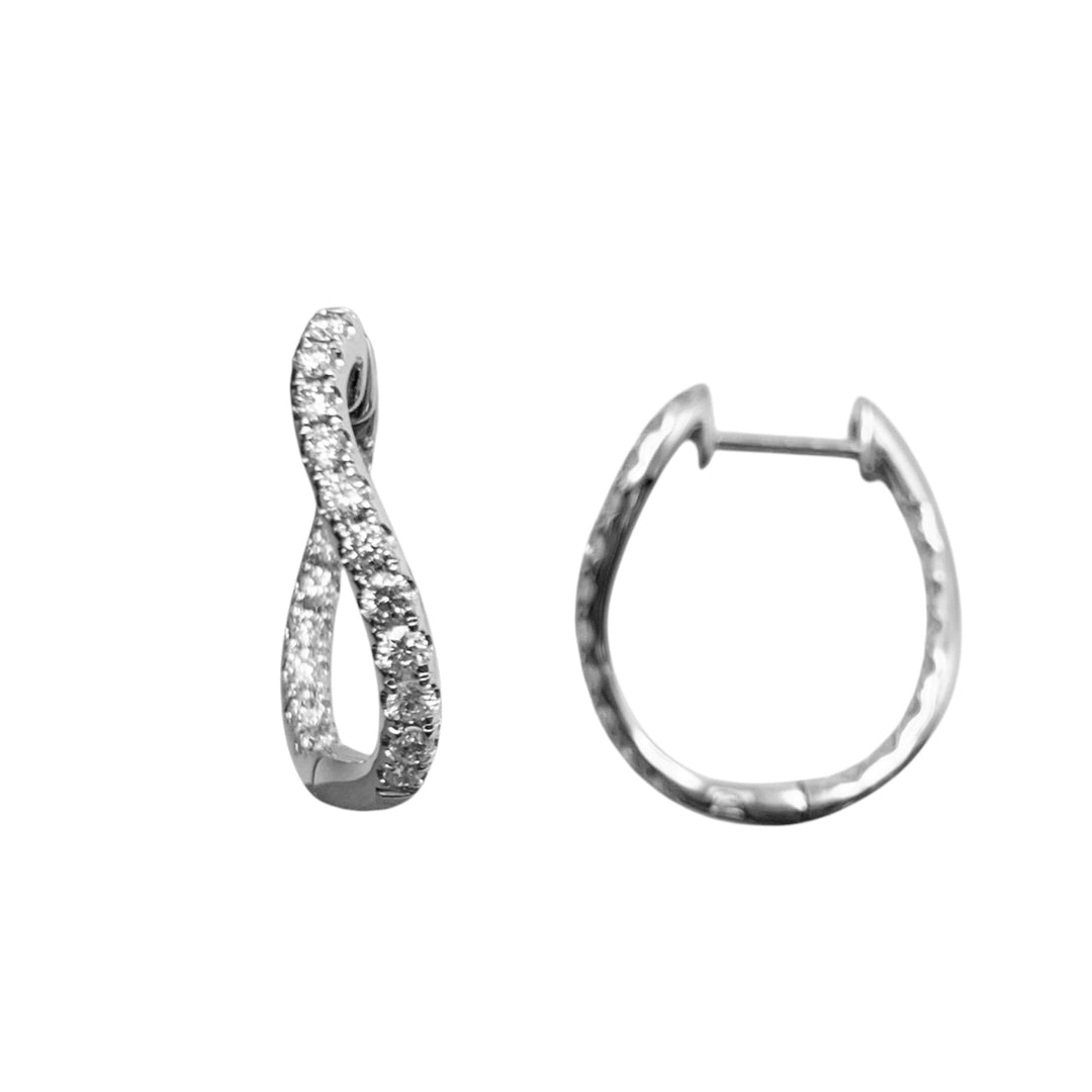 14k White Gold twist Hoop Diamond Earrings