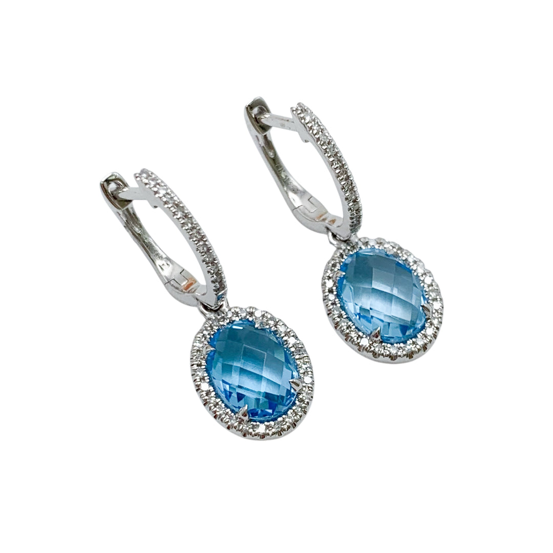 14k Huggies Blue Topazes Earrings
