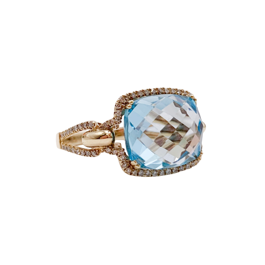 14k Yellow Gold Blue Topaz Gemstone Ring