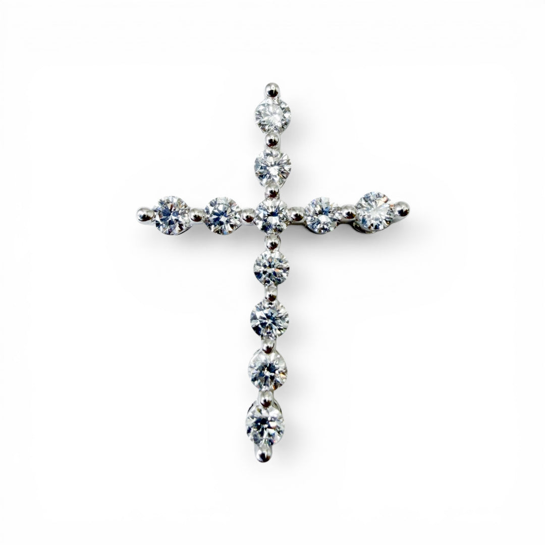 14k White Gold Cross Lab Grown Diamond Pendant