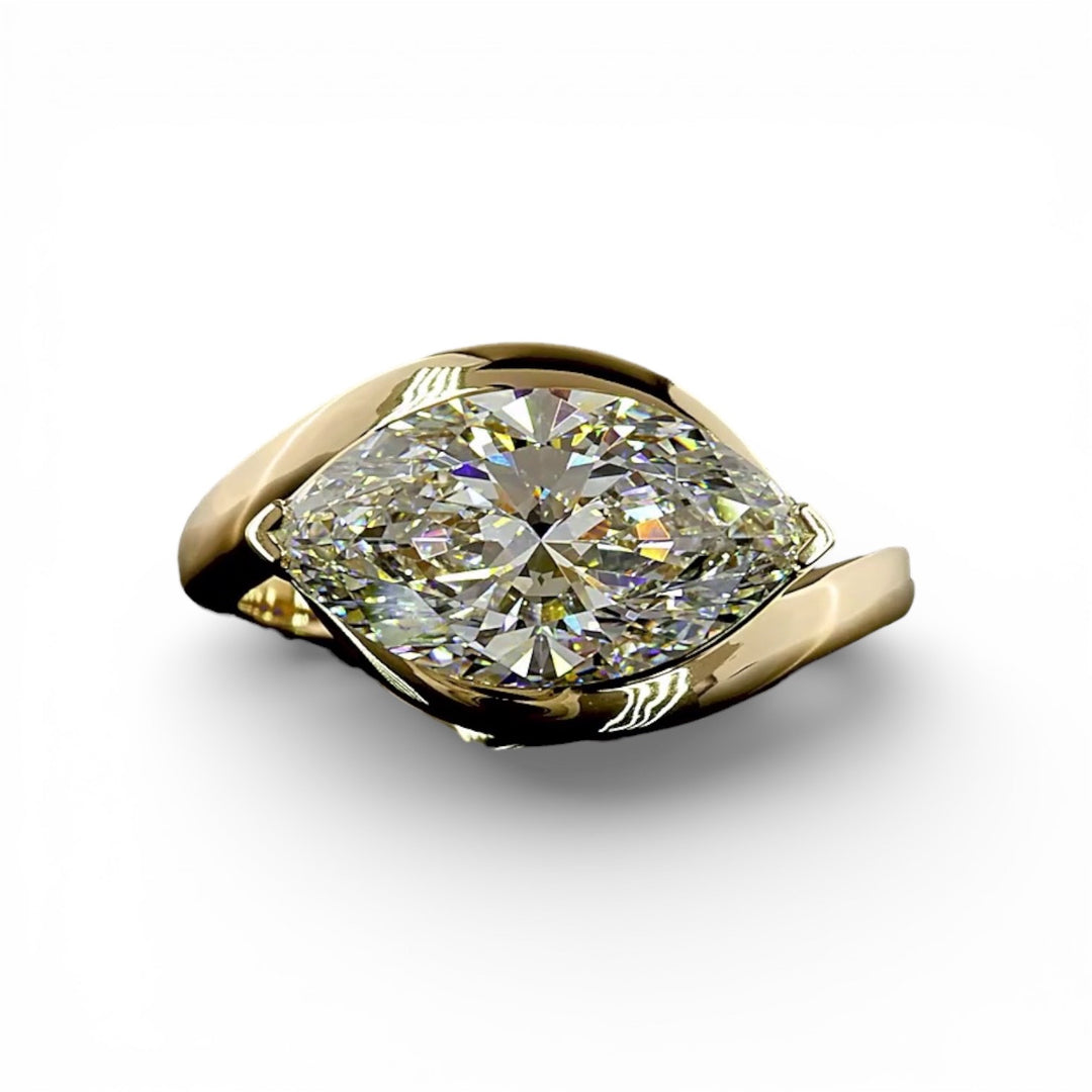 14k Yellow Gold East to West Marquise Lab Ring
