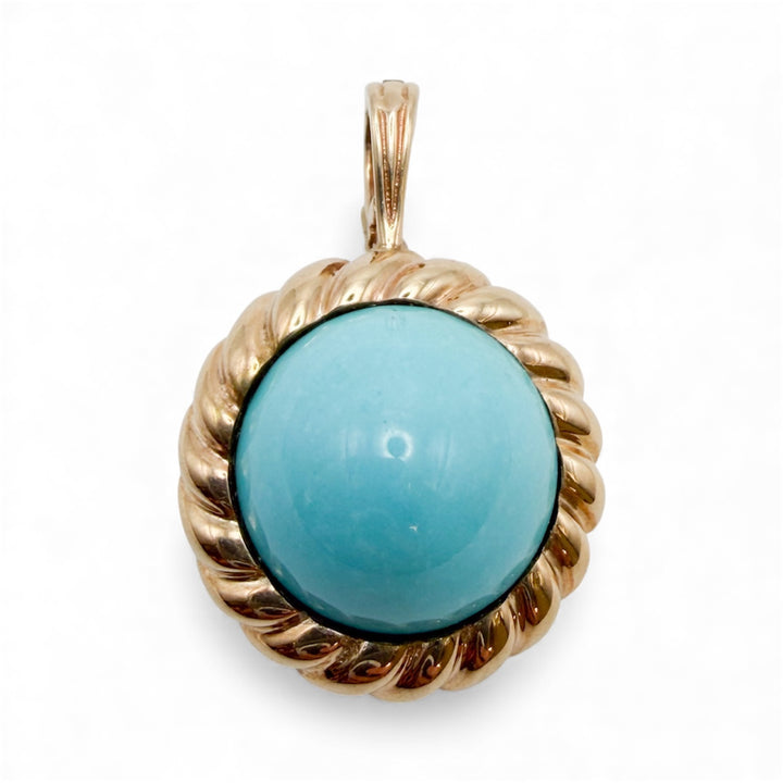 14k Yellow Gold Estate Turquoise Pendant
