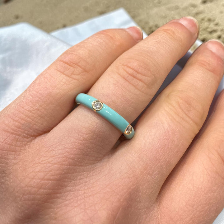 14k Yellow Gold Turquoise Diamond Band