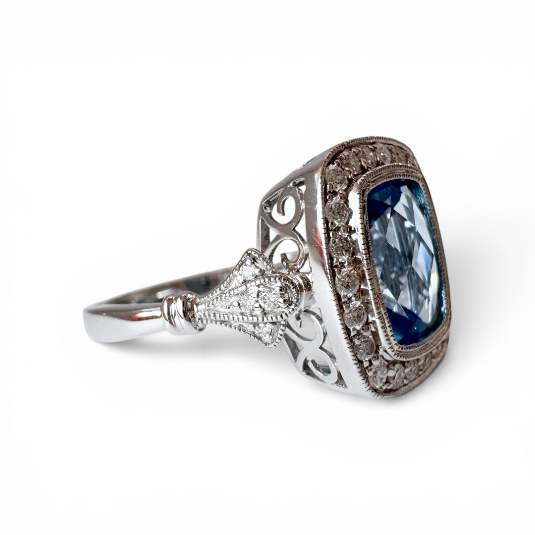 14k White Gold Blue Topaz Gemstone Ring