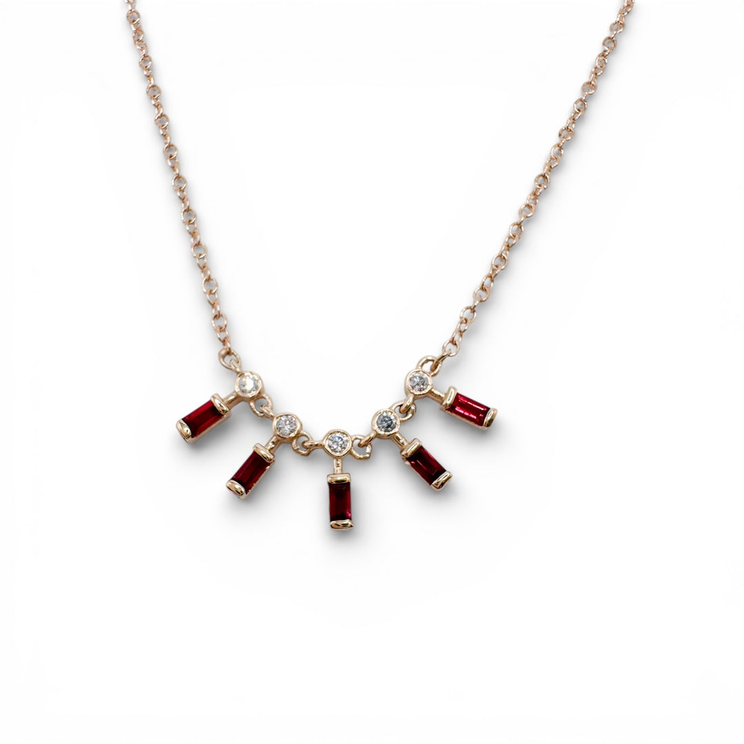 14k Yellow Gold Bar Ruby Necklace
