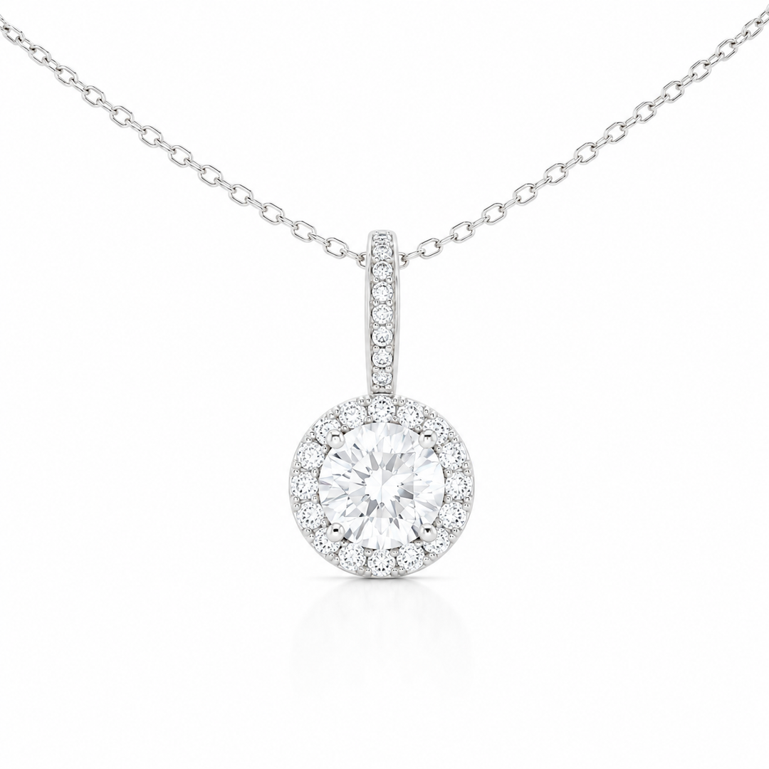 14k White Halo Diamond Pendant