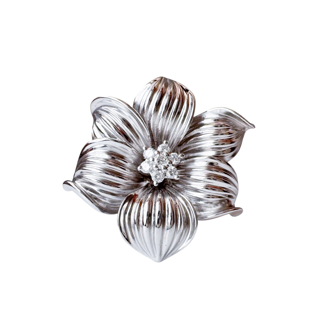 14k White Gold Flower Diamond Estate Ring