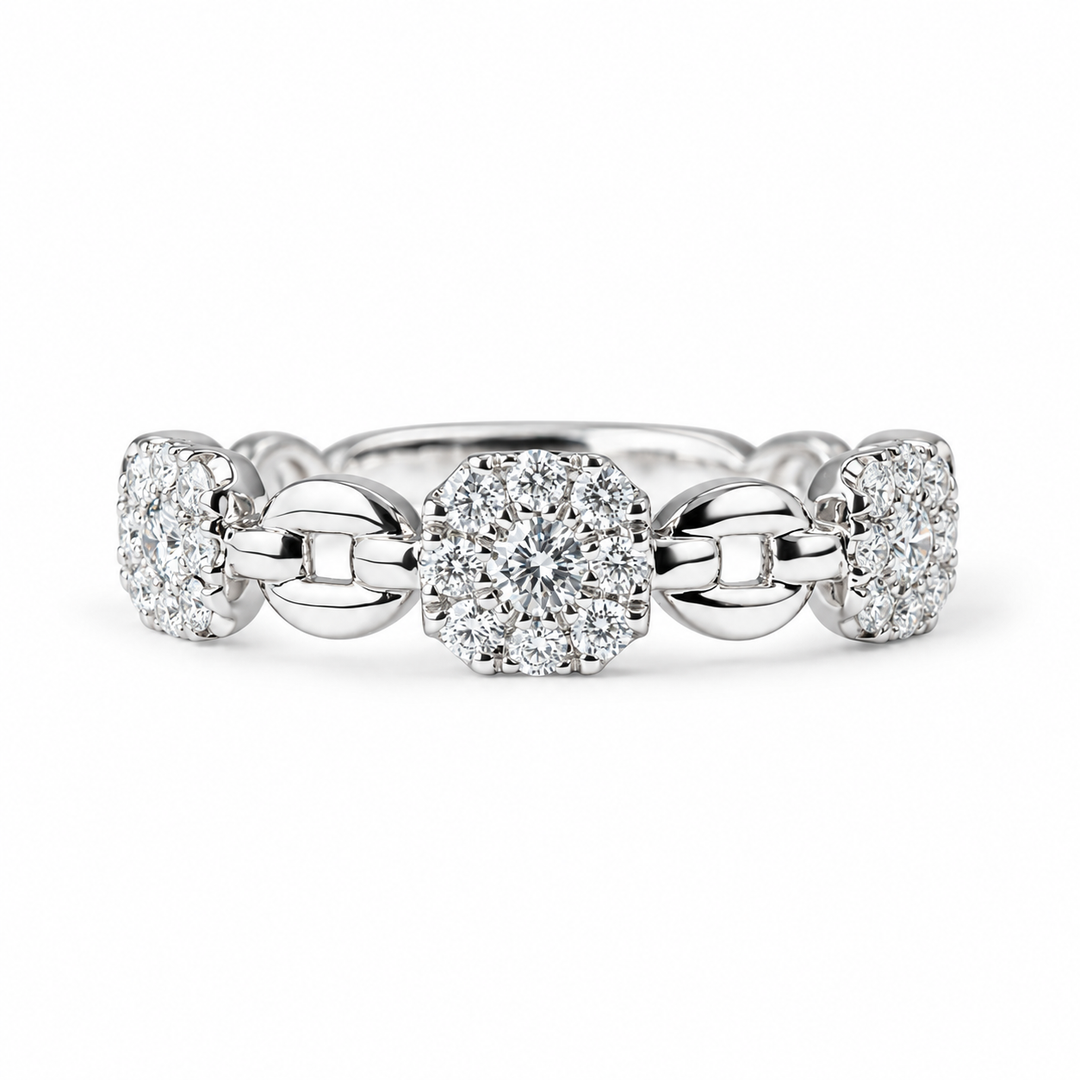 14k White Gold Cluster 0.23ctw Round Diamond Wedding Band