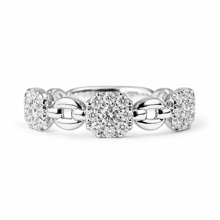 14k White Gold Cluster 0.23ctw Round Diamond Wedding Band
