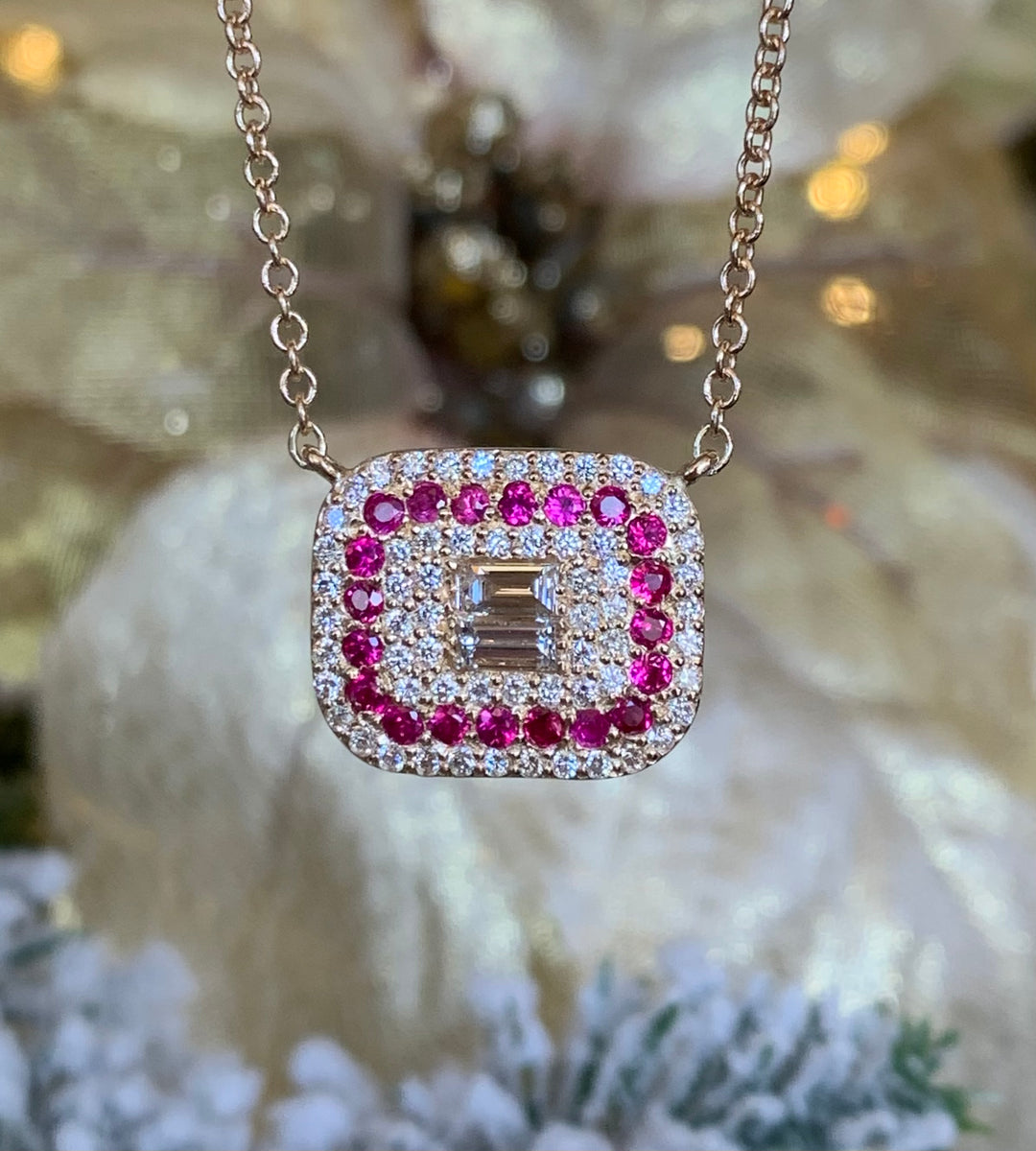 14k Yellow Gold Ruby Diamond Pendant