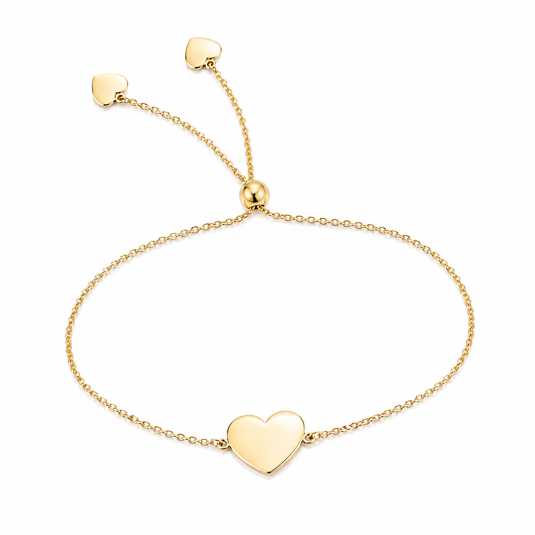 14k Yellow Gold Heart Pull chain Bracelet