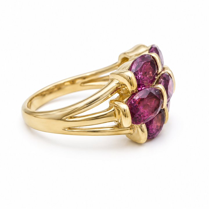 14k Yellow Bar Set Garnet Estate Ring