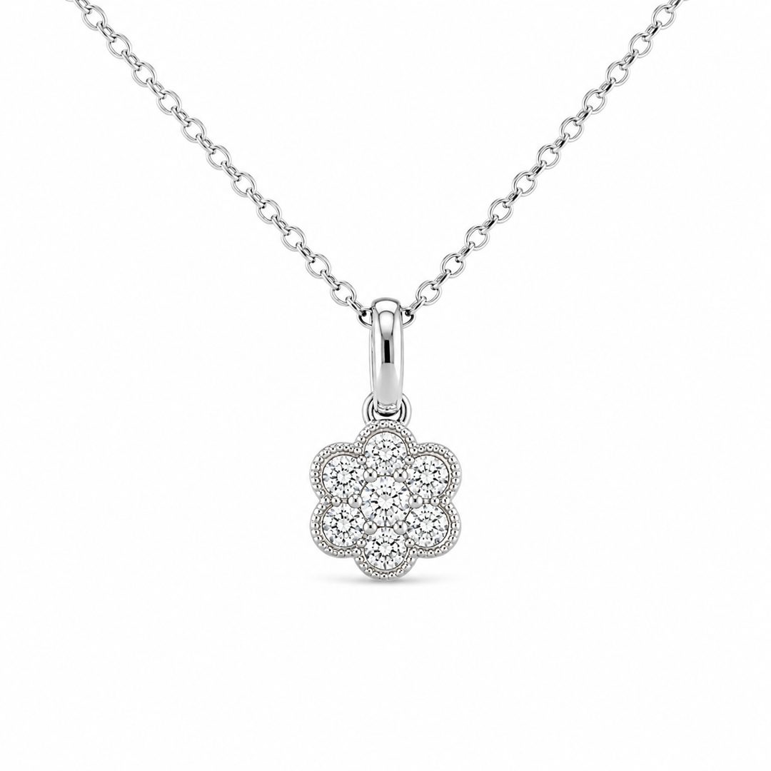 14k White Cluster Diamond Pendant