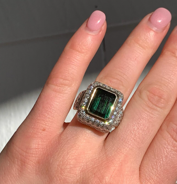 14k Two Tone Cocktail Ring Tourmaline Estate Ring