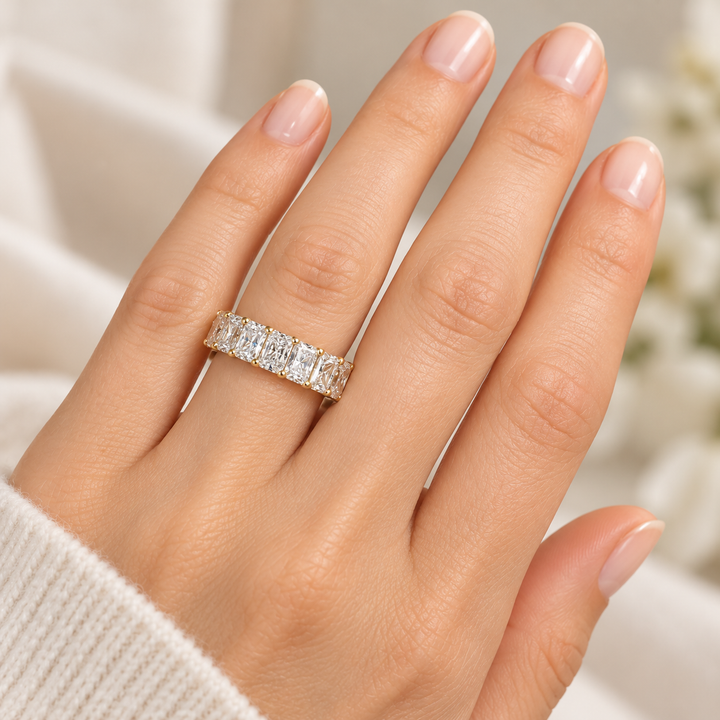 14k Yellow Radiant Lab Grown Diamond Wedding Band