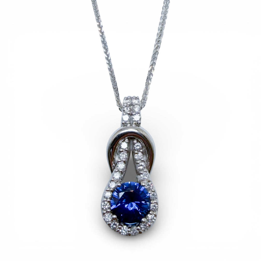 14k White Gold Lab Grown Sapphire Estate Pendant