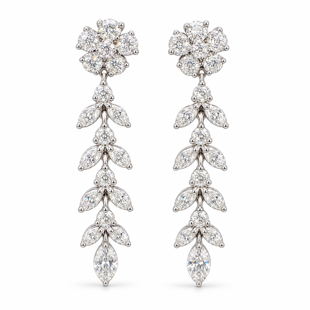 14k White Flower Estate Earrings