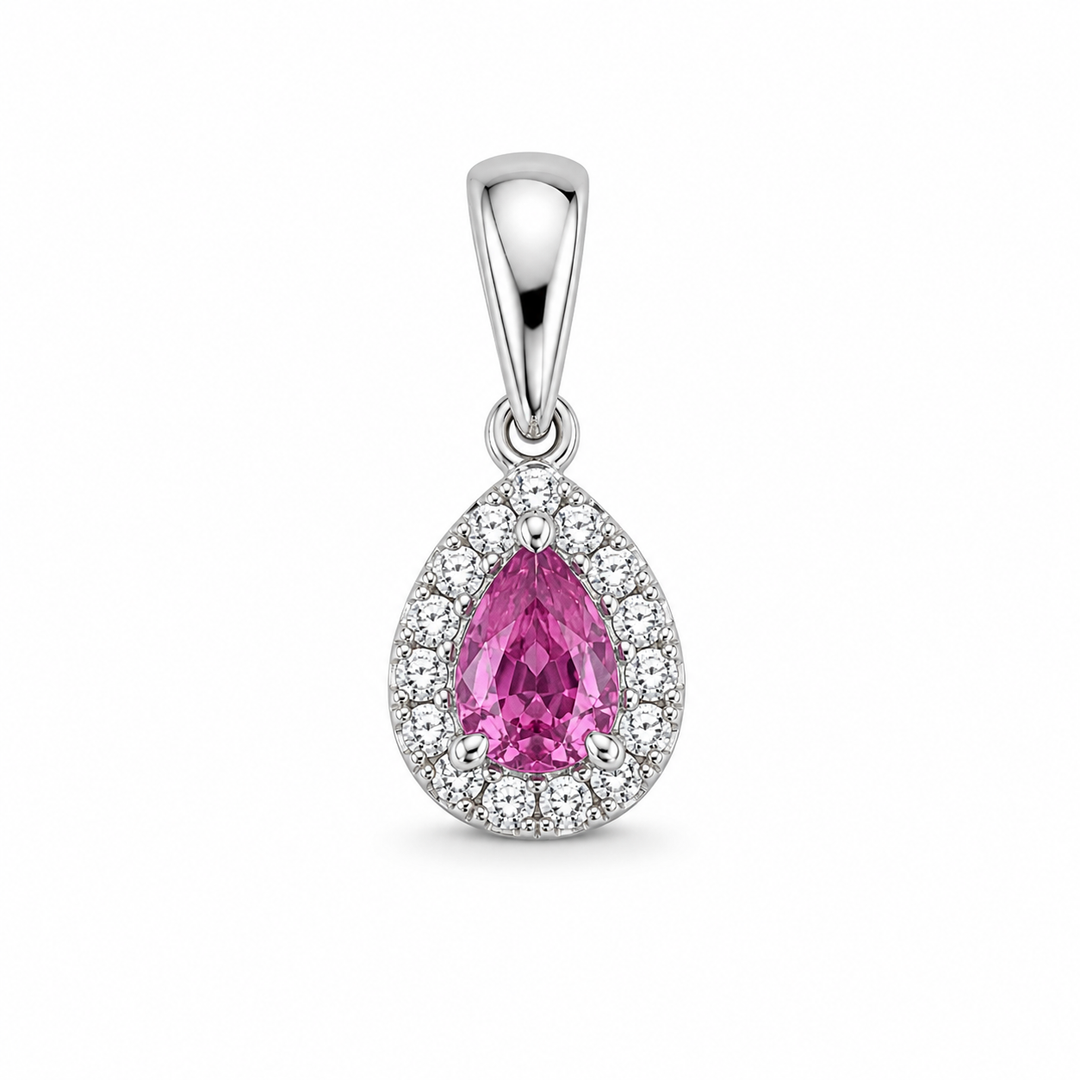 14k White Gold Pink Sapphire Pendant
