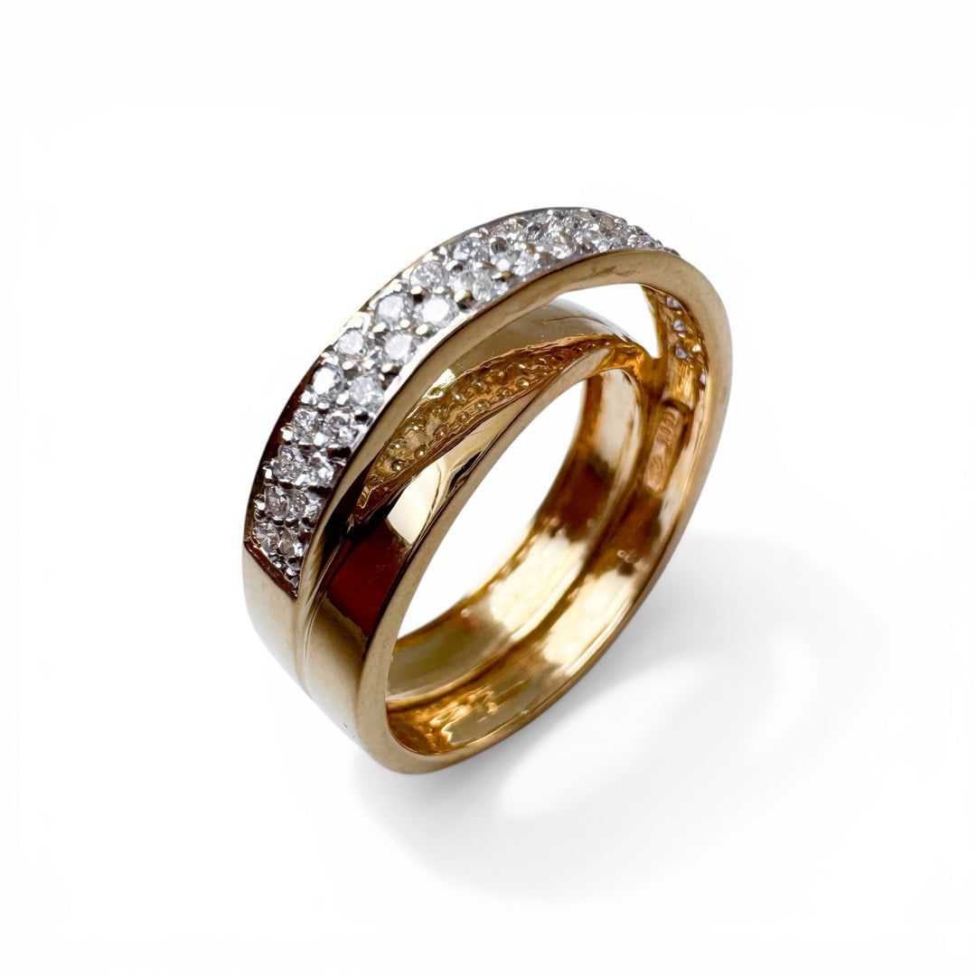 18k Yellow Gold Crisscross Diamond Estate Ring
