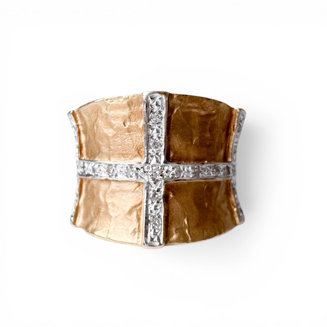 14k Yellow Gold Geometric Diamond Estate Ring