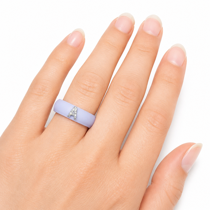 14k White Initial A Diamond Fashion Rings