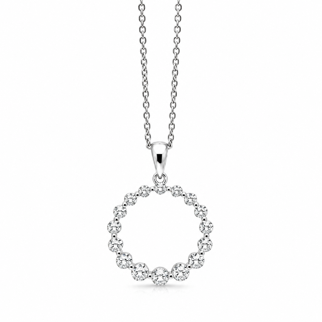 14k White Gold Circle Lab Grown Diamond Pendant