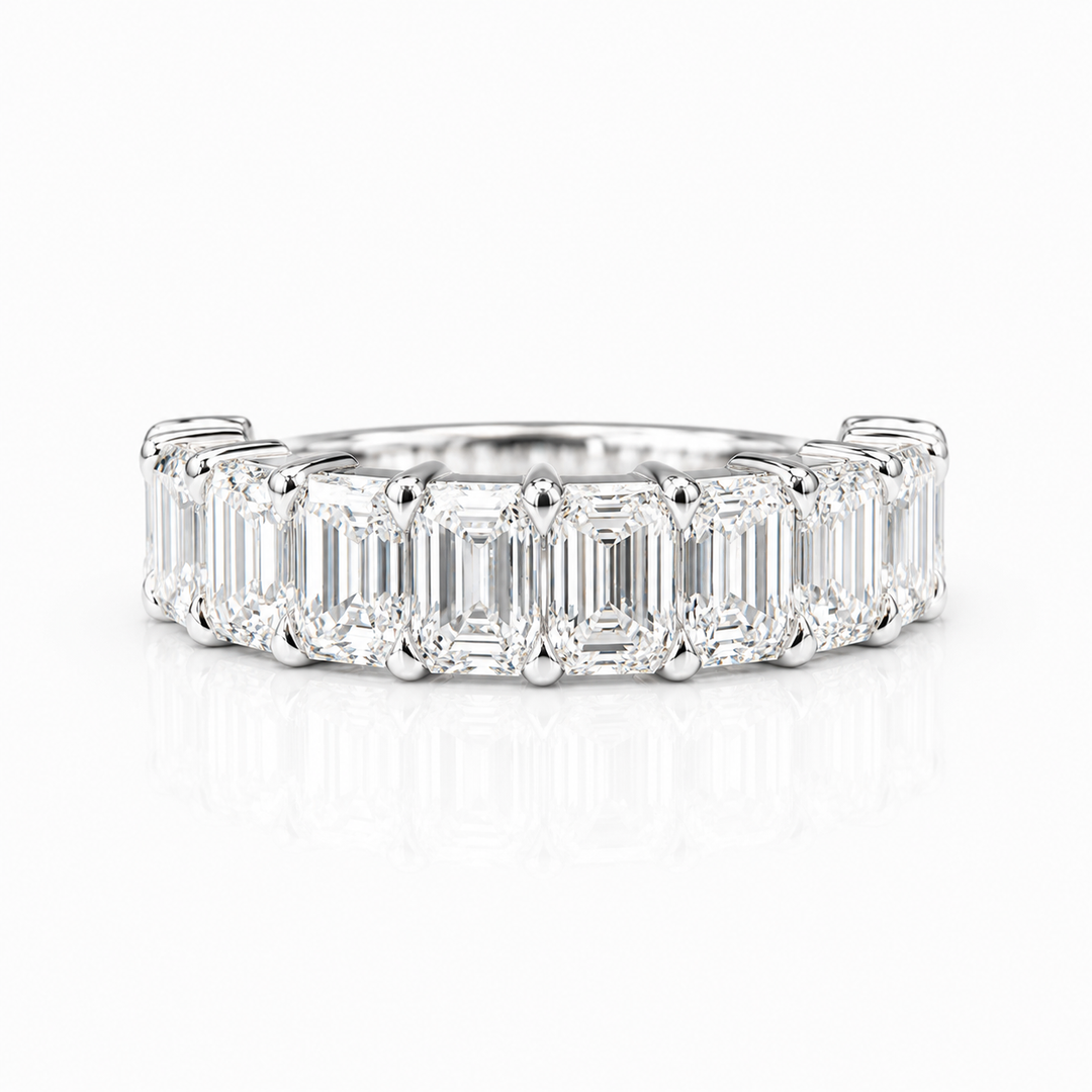 14k White Emerald Lab Grown Diamond Wedding Band